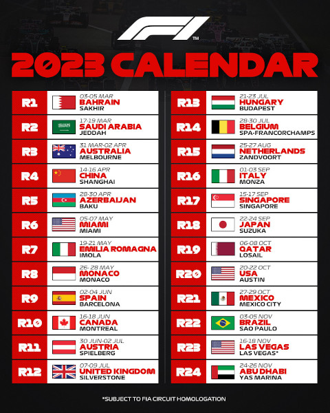 24 Carreras Conforman El Calendario De La Formula 1 Para El 2023 24 Carreras Conforman El Calendario De La Formula 1 Para El 2023